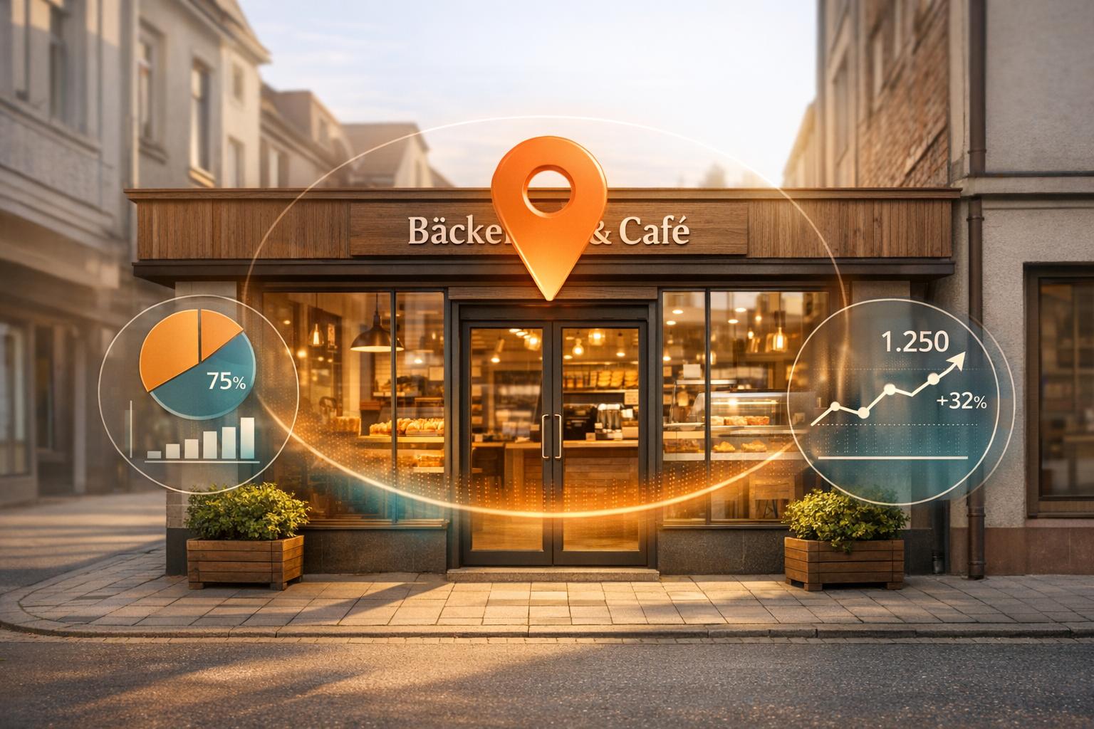 Bäckerei Café Location mit Digitalen Geschäftszahlen.