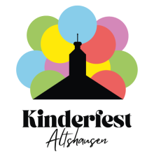 Logo Kinderfest Altshausen – Kirche mit bunten Kreisen.